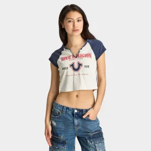 True Religion Women's Raglan Slim Tee White / Navy