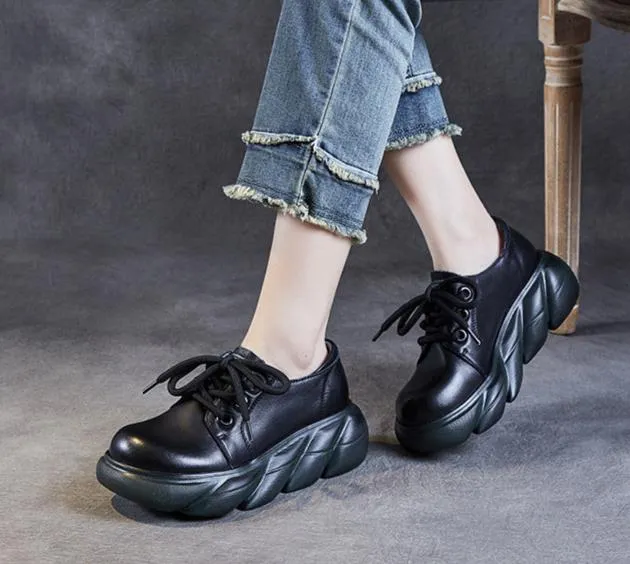 Women Retro Platform Genuine Leather Everyday Casual Shoes