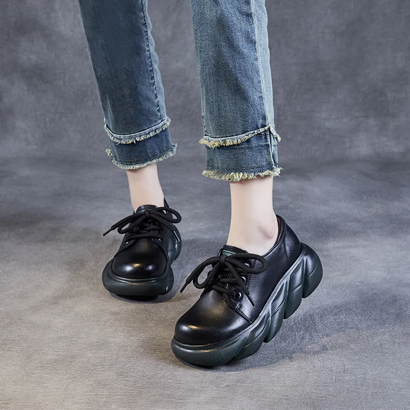 Women Retro Platform Genuine Leather Everyday Casual Shoes