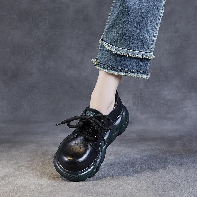 Women Retro Platform Genuine Leather Everyday Casual Shoes