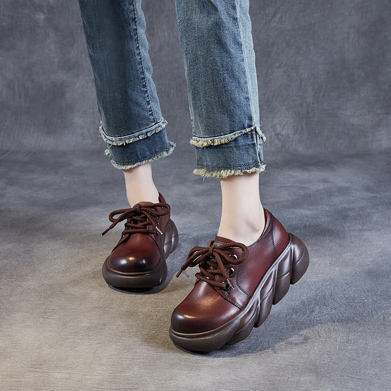 Women Retro Platform Genuine Leather Everyday Casual Shoes