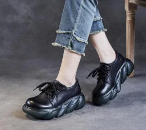 Women Retro Platform Genuine Leather Everyday Casual Shoes