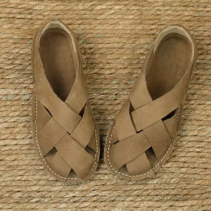 Women Summer Casual Genuine Cowhide Woven Flats Soft Sole Shoes
