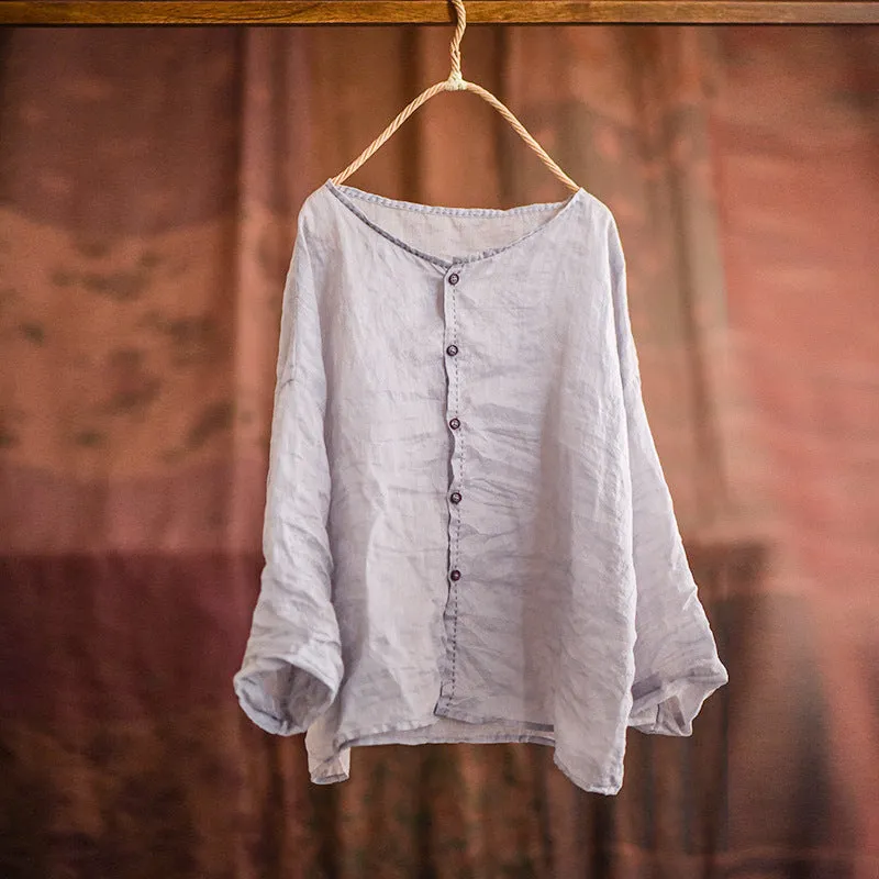 Women's Retro Lightweight Loose Long Sleeves Ramie Shirt