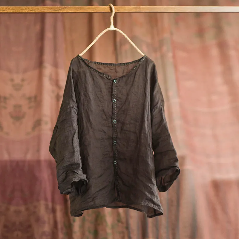 Women's Retro Lightweight Loose Long Sleeves Ramie Shirt