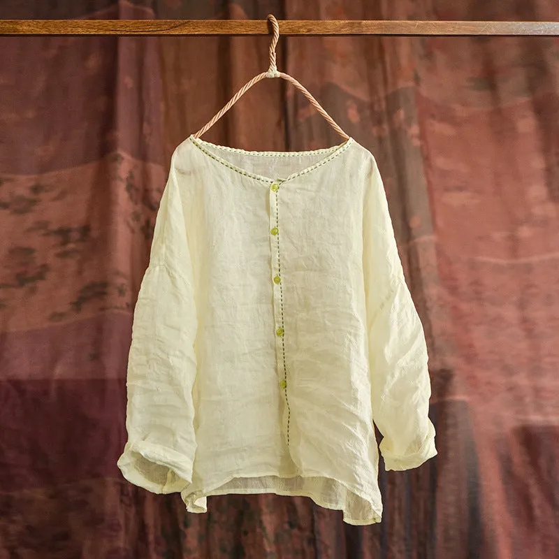 Women's Retro Lightweight Loose Long Sleeves Ramie Shirt