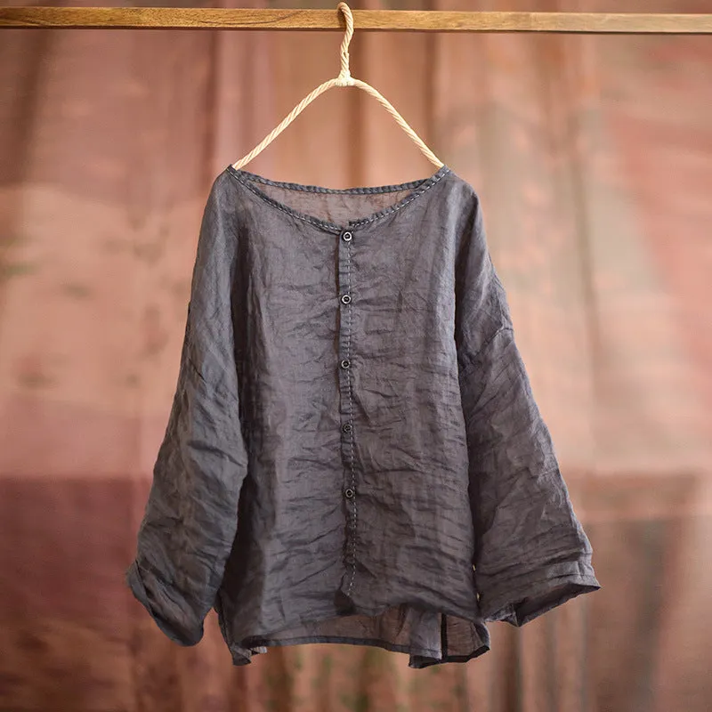 Women's Retro Lightweight Loose Long Sleeves Ramie Shirt